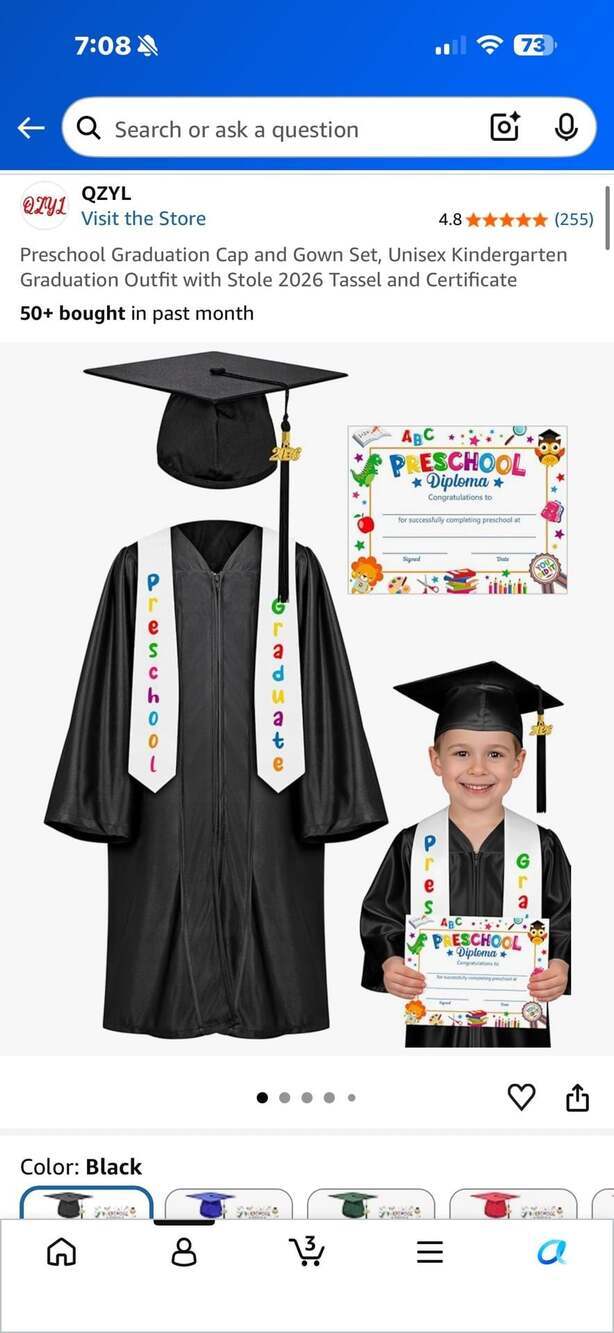 Preschool Graduation Cap and Gown Set, Unisex Outfit with Tassel and Certificate